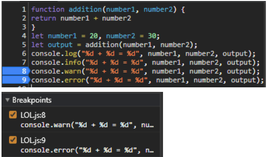 breakpoint list javascript debug