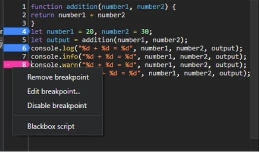 removing breakpoint javascript debug