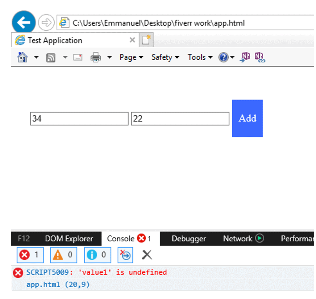 debug console in internet explorer