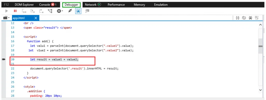 line code message in debugger