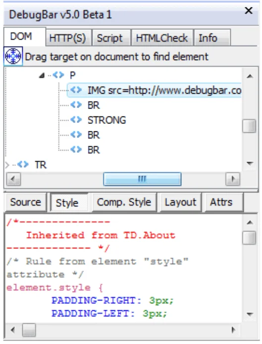 barra lateral debugbar