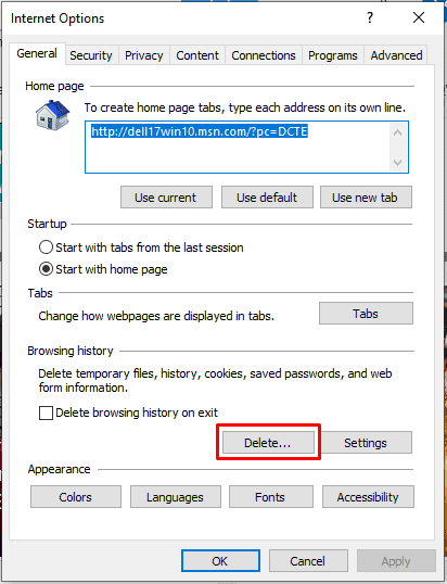 how to clear cache on internet explorer