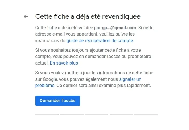 fiche deja revendiquee google my business