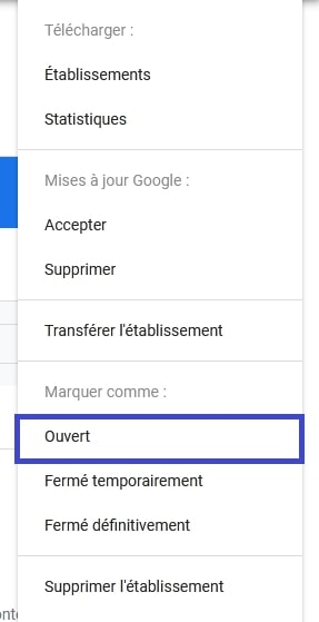 google my business ouvert