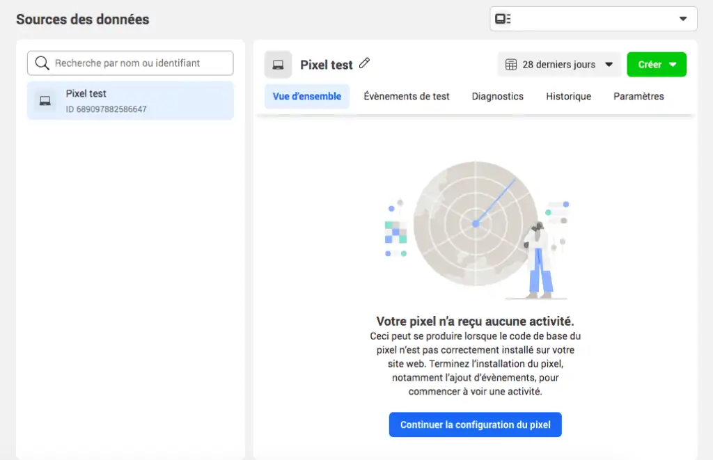 continuer la configuration du pixel