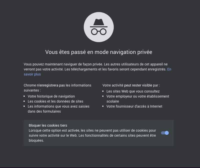 chrome navigation privé