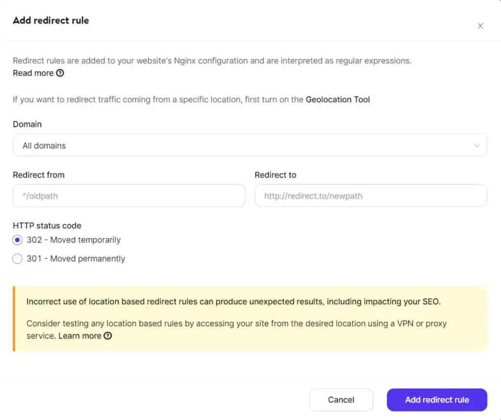 kinsta redirect