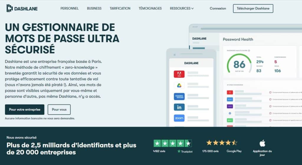 dashlane gestionnaire mot passe