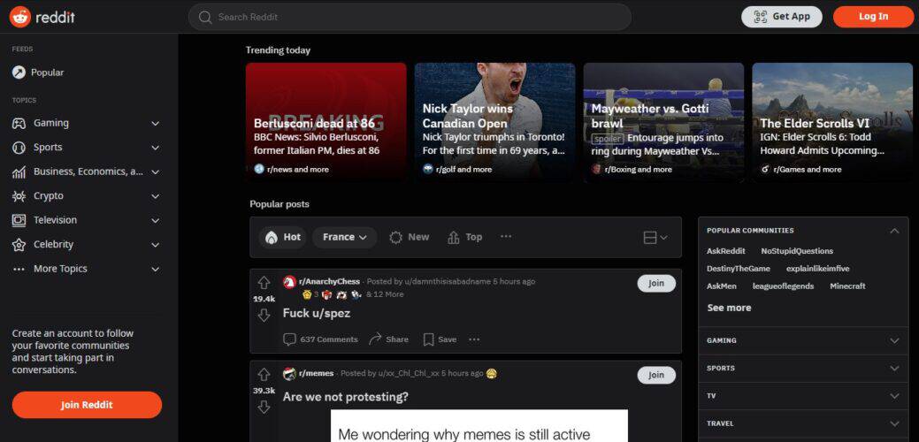 reddit homepage