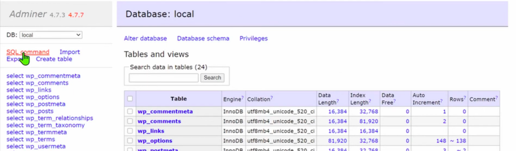 sql command